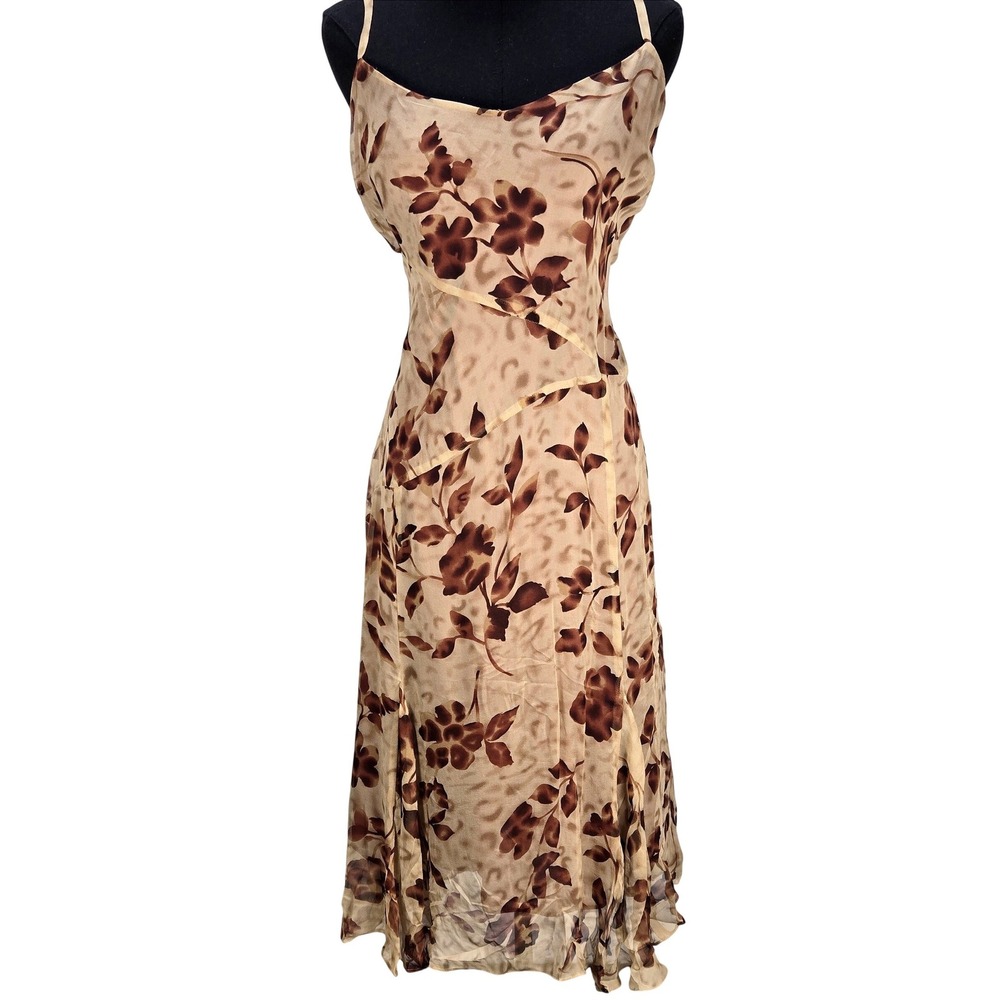 Women's VTG Y2K Size 12 100% Silk Midi Dress Floral Print Boho Fairy Cottagecore
